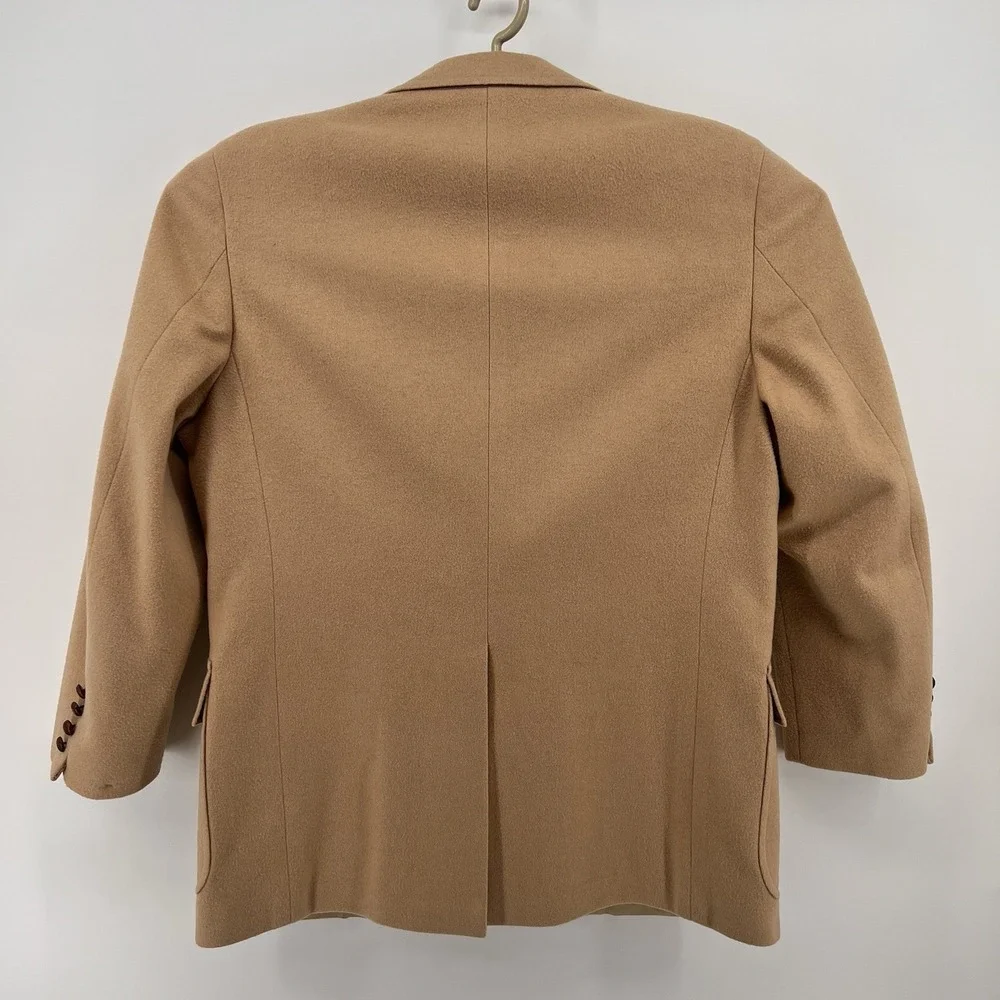 Chaps Ralph Lauren Camel Hair Blazer Jacket Pockets Leather Buttons USA